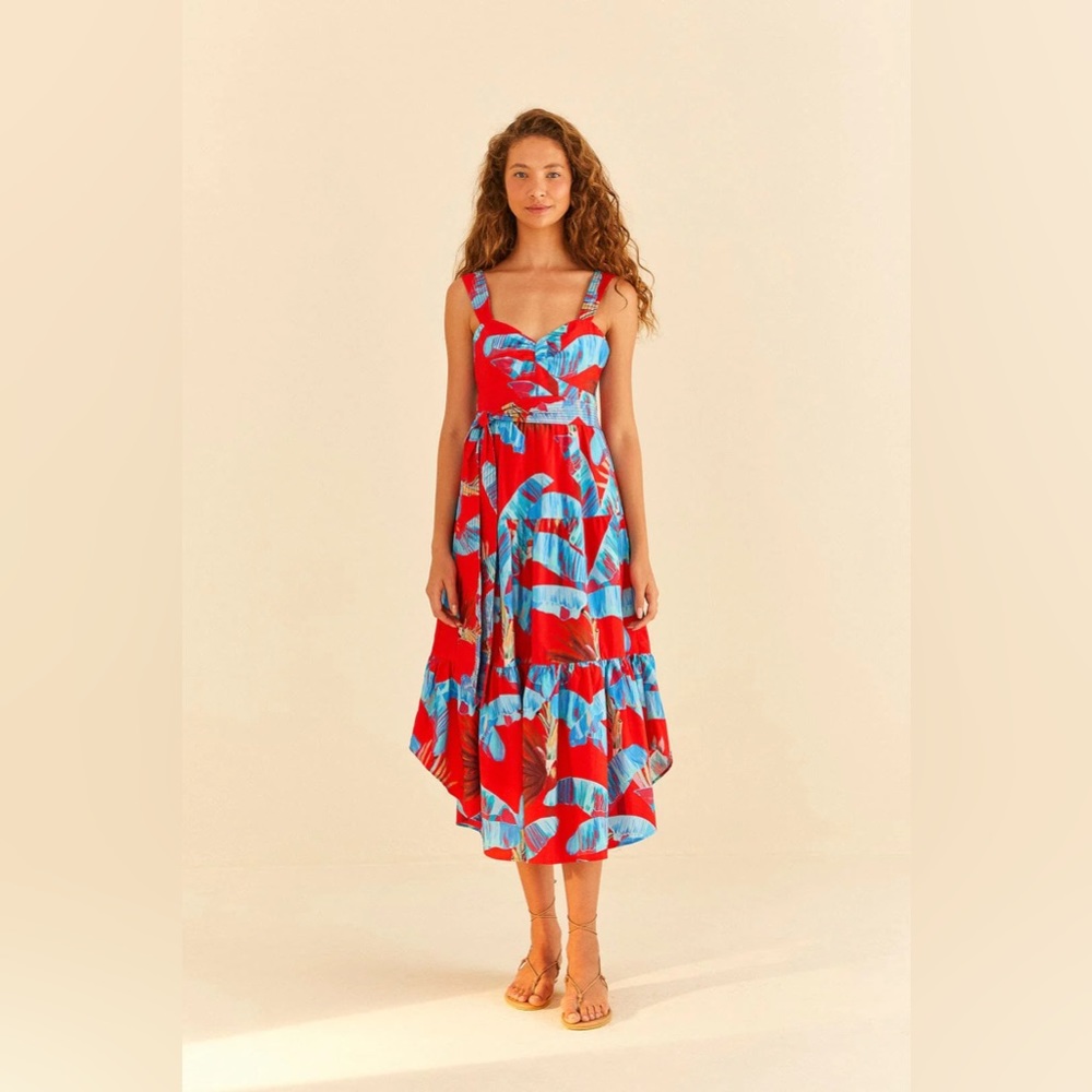 🎄 FARM Rio Red Sweet Jungle Midi Dress